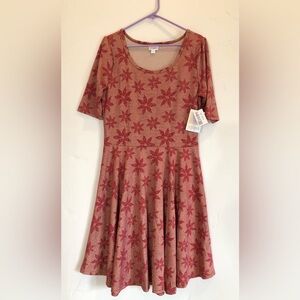 LuLaRoe Holiday Poinsettia Nicole Dress 2XL Red/Gold